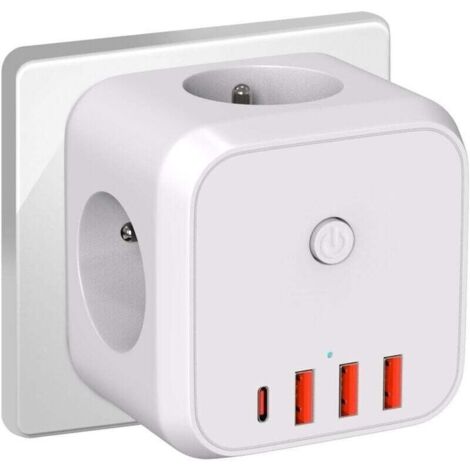 Multiprise murale Cube, prise de charge USB 7 en 1 avec 3 prises secteur, multiprise commutée 4 000 W pour salon, bureau et chambre