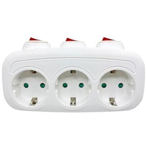 Multiprise murale européenne – adaptateur 3 ports, prise internationale avec protection contre les surcharges et design compact blanc.