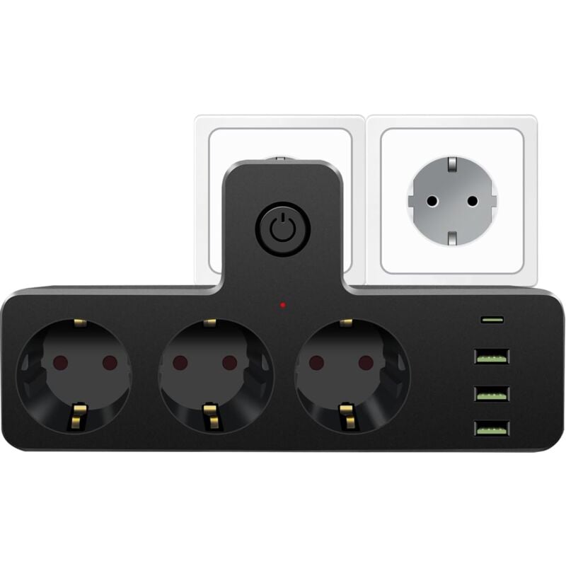 Multiprise Murale, Multiprise avec Interrupteur 3 USB et 1 Type C, 7 en 1 Prise Multiple, Multiprise USB, Multiprise Noire pour la Maison, Bureau