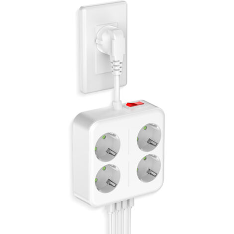 Multiprise Murale Norme EU 4 Prises AC + 1 USB-C + 3 USB-A, Câble Court, Protection Surtension/Surcharge