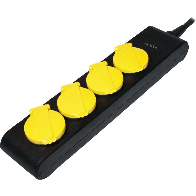 Multiprise noire et jaune avec rallonge 1.4m - parafoudre - 4 prises schuko 230VAC 10A