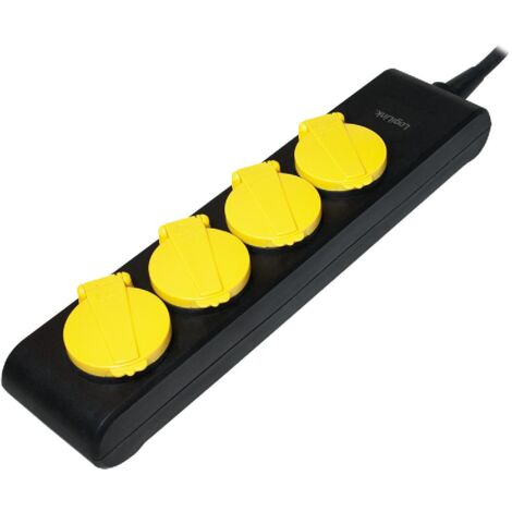 Multiprise noire et jaune avec rallonge 1.4m - parafoudre - 4 prises SCHUKO 230VAC 10A