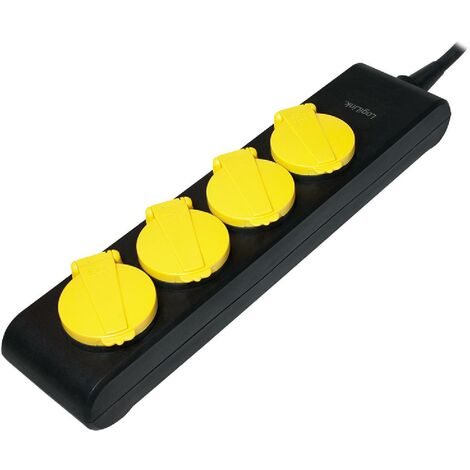 Multiprise noire et jaune avec rallonge 1.4m - parafoudre - 4 prises SCHUKO 230VAC 10A - Noir