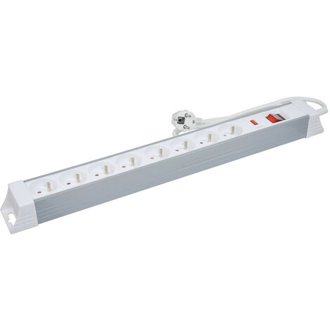 Multiprise parafoudre 8 prises 55 mm Gris / blanc - Gris / blanc