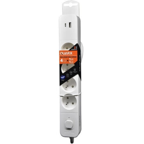 Multiprise - QUARX - 4 prises - Avec USB Type C et USB A, câble 1,5m
