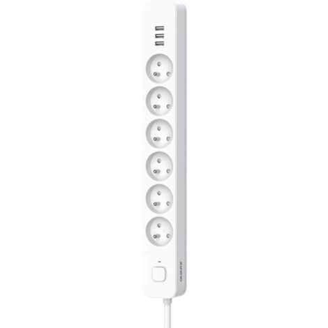 Multiprise - QUARX - 6 prises - Avec 3 ports USB, câble 1,5m