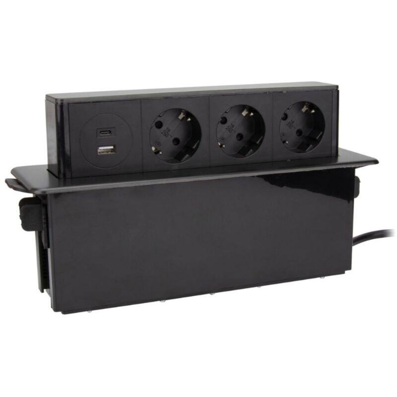 Otio - Multiprise rétractable 3 prises Schuko + 2 usb a+c - Noir - Zenitech Otio - Multiprise rétractable 3 prises Schuko + 2 usb a+c - Noir - Zenitech