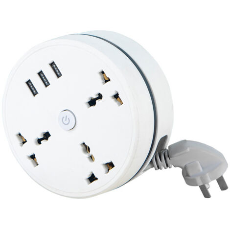 Multiprise Ronde avec 3 Prises Universelles + 3 USB, Câble Enroulable 1.8m, Prise Schuko