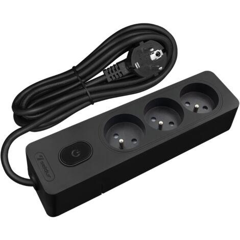 Multiprise SELDUR G3FA52S, 3 prises type E + interrupteur à voyant, Noir, câble 5m