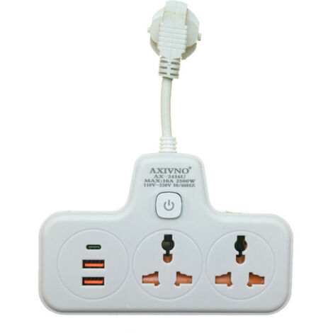 Multiprise universelle avec interrupteur indépendant, version de chargement USB + type-c - prise standard européenne (blanc)