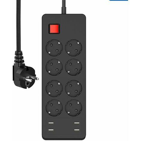 Multiprise USB avec 8 prises, multiprise avec 3,1 A, 4 ports USB, interrupteur, multiprise avec 1,5 lignes, 2500 W / 10 A pour la maison, le bureau, le téléphone intelligent Carivent