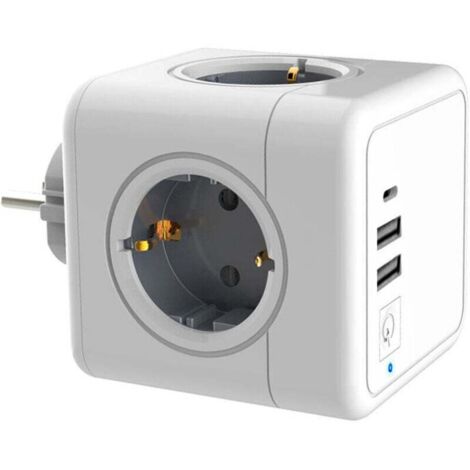 Multiprise USB, cube de prise murale 4 voies avec 2 adaptateurs d'alimentation USB, 1 adaptateur d'alimentation Type-C, multiprise USB 7 en 1 avec interrupteur, chargeur de multiprise murale USB