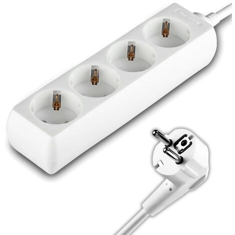 Multiprise V-TAC avec câble de 1,5 m, 4 prises, 10 A, 2P + Schuko et fiche Schuko, couleur blanche