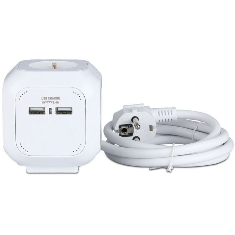 Adaptateurs et prises - 4 voies - Prise d'extension usb Cube - IP20 - Blanc - fil de 1,4 m