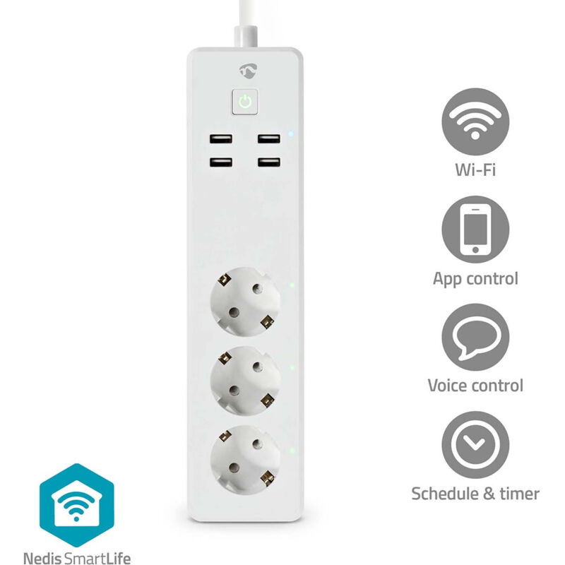 Multiprise smartlife wi-fi 3X prise de terre femelle (cee 7/3) 4 x usb 16 a 3680 w 1.80 m -10 - 40 °c android /