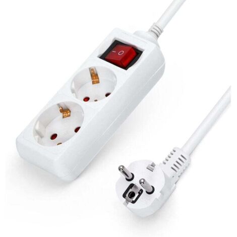 Multiprises 2 Prises Extension D'alimentation de 3g1.0m㎡ 1.5m Câble et Interrupteur et Sécurité Enfant Blanc Prise de Type Allemand