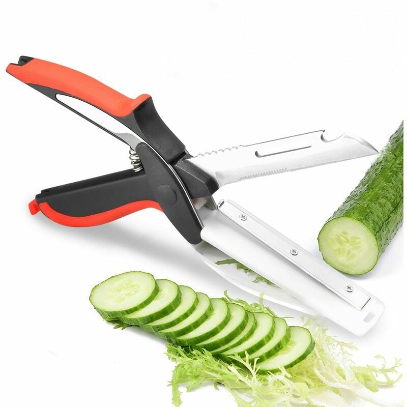Hoopzi - Multipurpose Cutter Shears Kitchen Scissors with Cutting Edge Built-in Wall Mounted 6 in 1 Food Choppers Ideal Tool for Picnics