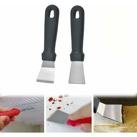 Multipurpose Kitchen Cleaning Spatula, Gap Range Hood Decontamination Spatula, Stainless Steel Ice Remover Shovel Fridge Cleaning Tool, Refrigerator Defrost Freezer Shovel (Black,Angled+Straight)