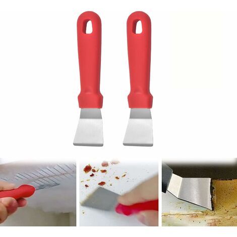 Multipurpose Kitchen Cleaning Spatula, Gap Range Hood Decontamination Spatula, Stainless Steel Ice Remover Shovel Fridge Cleaning Tool, Refrigerator Defrost Freezer Shovel (Red,Angled)