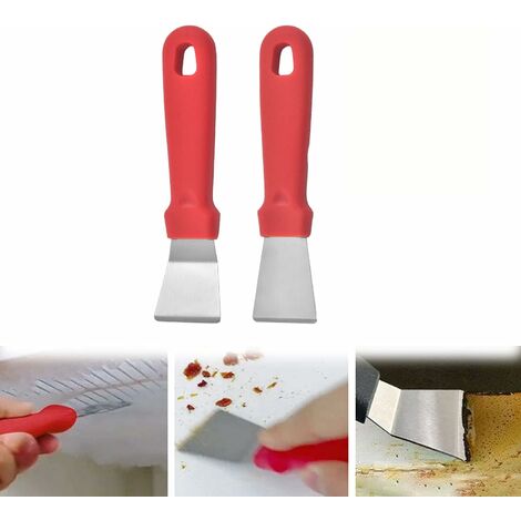 Multipurpose Kitchen Cleaning Spatula, Gap Range Hood Decontamination Spatula, Stainless Steel Ice Remover Shovel Fridge Cleaning Tool, Refrigerator Defrost Freezer Shovel (Red,Angled)