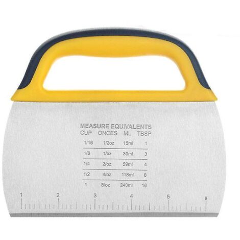 Multipurpose stainless steel benchtop scraper/chopper with handle, ideal as a pastry scraper, potato chip cutter, kitchen cutter for pizza and dough.