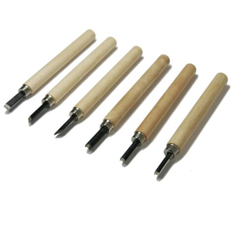 Multirex – Set de 6 mini ciseaux à bois – Manche en bois – Pour sculpture et gravure – Lames de précision 22 à 25 mm – Outils de modélisme