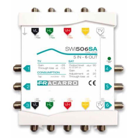 Multiswitch Fracarro 5x6 avec TV passive et SAT active réglable 271162