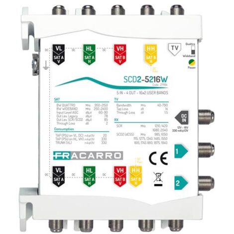 Multiswitch Fracarro SCD2-5216W 5 Ingressi e WB 2 uscite 271184