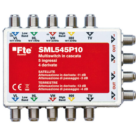 Multiswitch FTE SML en cascada 4 entradas SAT 1 TV 4 derivadas SML545P10