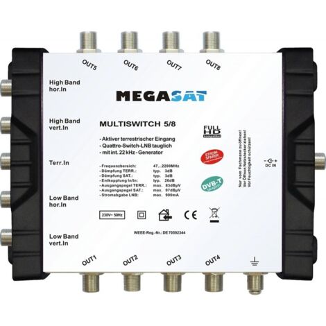 Multiswitch - MEGASAT - 5/8 1TER/1SAT - Full HD - Faible bruit - Compatible TNT