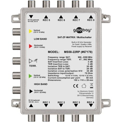 multiswitch passivo sat 5 ingressi 8 uscite mid demix 8 utenti tv centralina