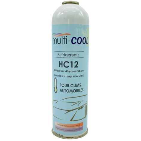 Multitanks – Canette réfrigérant MULTICOOL 12a – Remplace R12, R134a, 1234yf – 420 g – Filetage 1/2 ACME – Performance d'échange thermique supérieure