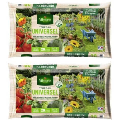 Multitanks – Lot de 2 sacs de terreau universel 20L – Mélange tourbe et compost – Enrichi en engrais NPK – Prêt à l'emploi pour légumes et fleurs - SOIT 40 L