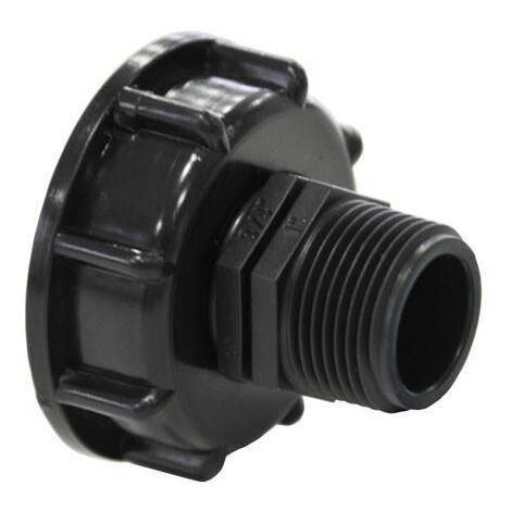 Multitanks – Raccord S60x6 mâle fileté 1' – Écrou femelle S60X6 – Compatible cuve IBC 1000L – Polyéthylène pour arrosage direct