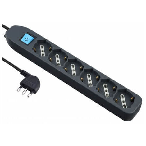 Multitoma 6 tomas bypass/schuko + interruptor negro figura 4