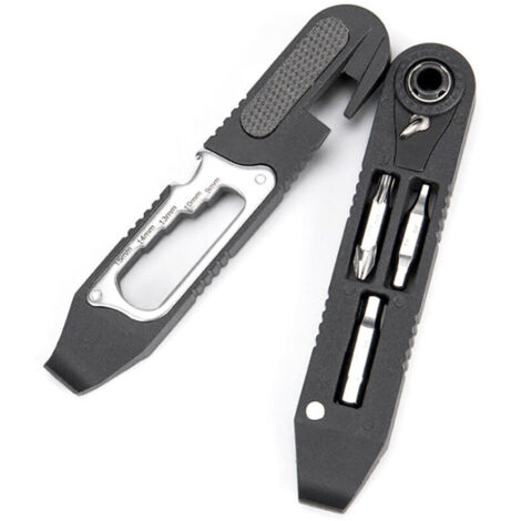 Multitool 16 in 1 per biciclette con cricchetto, leva per pneumatici e mini kit di riparazione per camere d'aria e forature.