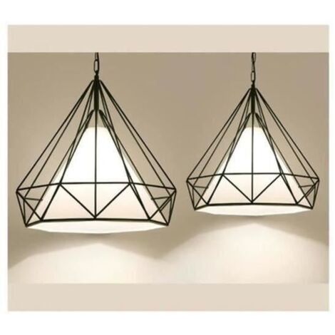 Multiusage Suspensions cage forme diamant 2pcs Métal- lustre plafonnier de salon chambre maison - Noir