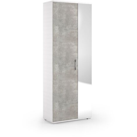 Multiusos con espejo 1 cajón y 6 estantes internos, puerta hormigón blanco con espejo