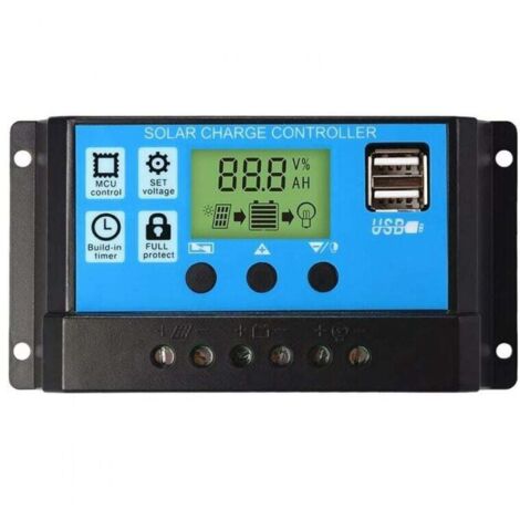 MUMU 12V/24V 30A PWM Solar Panel Charge Controller with LCD Display and Dual USB Port