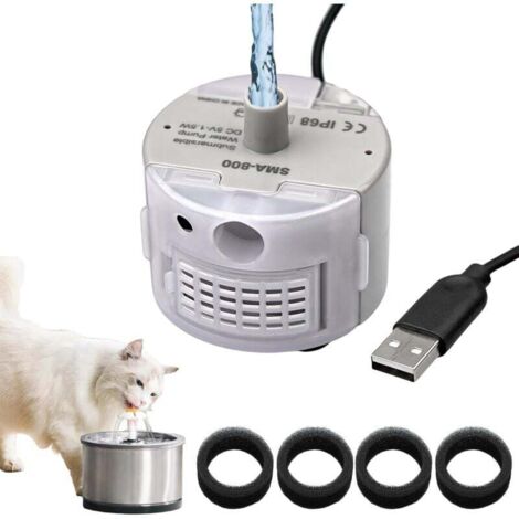MUMU 2.5L Stainless Steel Cat Fountain Replacement Pump with 4 Replacement Filter Elements DC 5V 1.5W