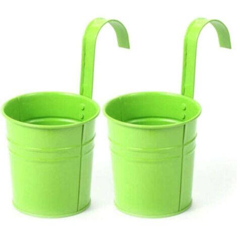 MUMU 2pcs Metal Hanging Planters with Drainage Holes for Garden Balcony Fence Patio Decoration (Green)