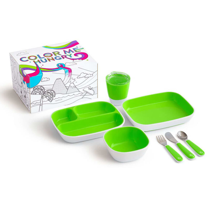 

Munchkin Juego de vajilla y cubiertos 7 piezas Color Me Hungry verde - Verde