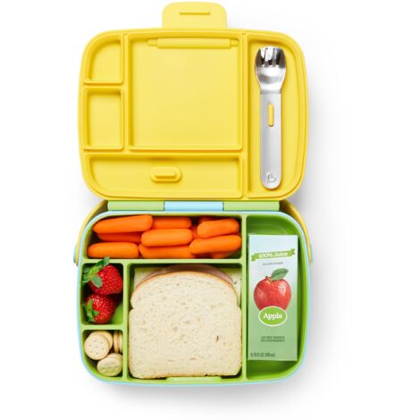 Munchkin Portapranzo per neonati e bambini piccoli, con 5 scomparti, portapranzo/contenitore per snack con posate in acciaio inossidabile antiruggine, ideale per spuntini a casa o in viaggio