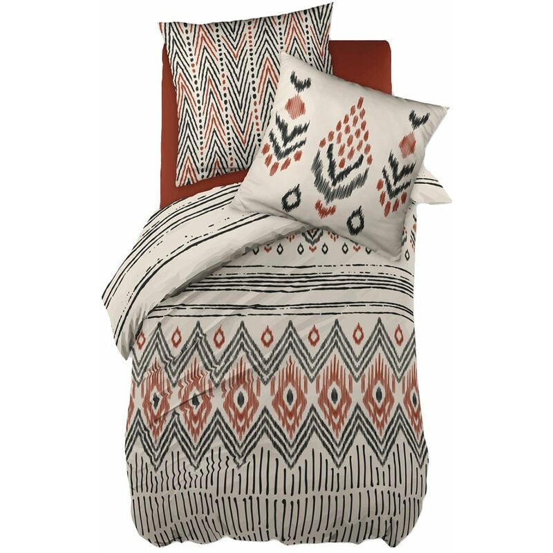 munda - parure de lit coton motifs ethniques housse de couette 140x200cm + taie d'oreiller - blanc
