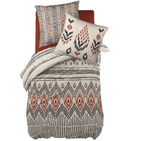 MUNDA - Parure de Lit Coton Motifs Ethniques Housse de Couette 140x200cm + Taie d'Oreiller