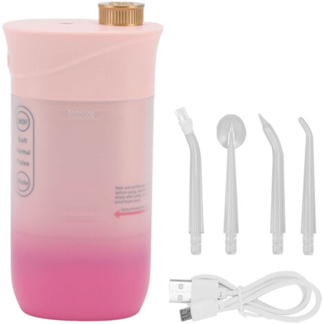 Munddusche 220 ml, 4 Düsen, 3 Modi, Tiefenreinigung, Kariesprophylaxe, Rosa