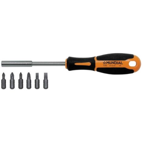 Mundial Porte-embouts de tournevis magne'tique avec 6 embouts de fixation 1/4" avec poigne'e antide'rapante outils embouts bricolage