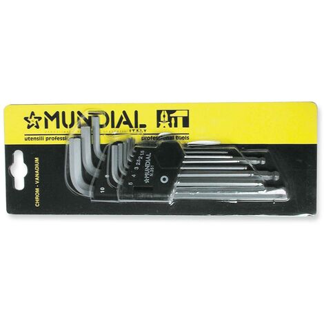 MUNDIAL SERIE 9 CHIAVI ESAGONALI LUNGHE CON ESTREMITA' SFERICA UTENSILI OFFICINA SCATOLA