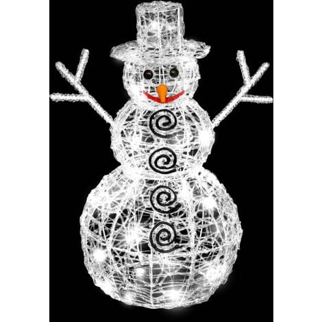 FÉÉRIC LIGHTS AND CHRISTMAS Muñeco de nieve acrílico 3D iluminado 80 LED H.60cm exterior blanco frío - Feeric lights & christmas