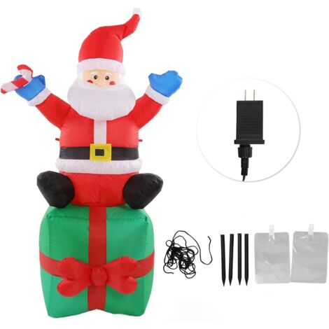 Muñeco de nieve inflable iluminado de 6 pies para Navidad: anciano sentado en una caja de regalo
